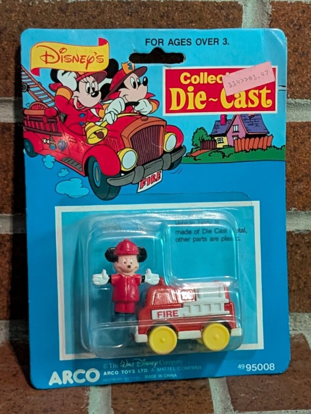 Vintage Disney Mickey Mouse Firefighter Die Cast Fire Truck ARCO Toys Mattel MOC
